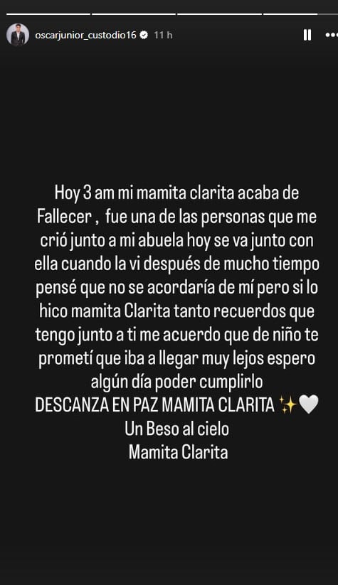 Mensaje de Óscar Junior a través de sus redes sociales.
