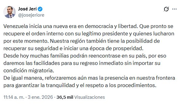 Presidente emite comunicado tras captura de Nicolás Maduro.