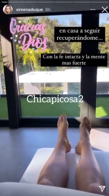 Ximena Duque ya fue dada de alta y se recupera en casa del coronavirus. (Foto: Instagram / @ximanaduque).