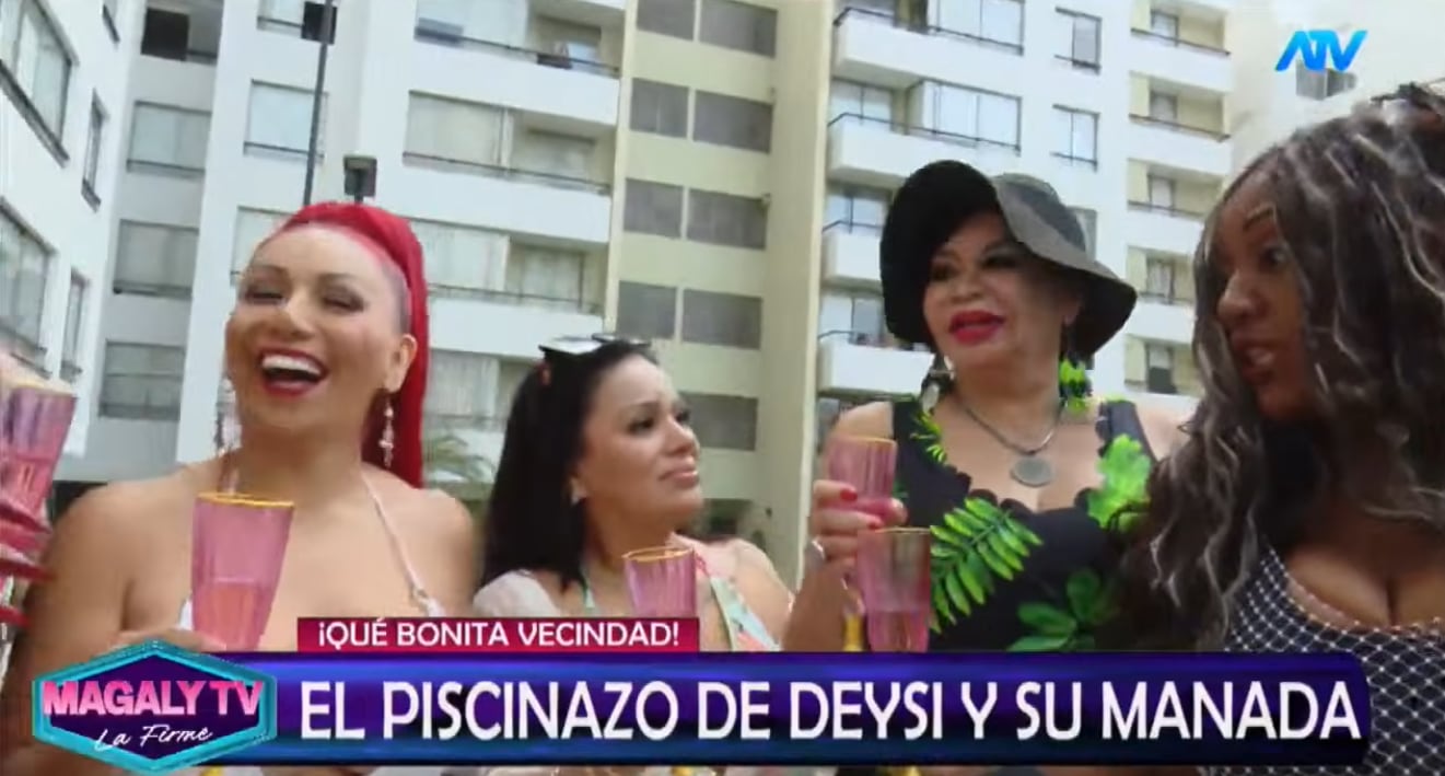Deysi Araujo disfruta con Susy Díaz, Paloma de la Guaracha, la 'Negra Petróleo' y la 'Canelita Amoretti' de las áreas comunes en su edificio en San Isidro.