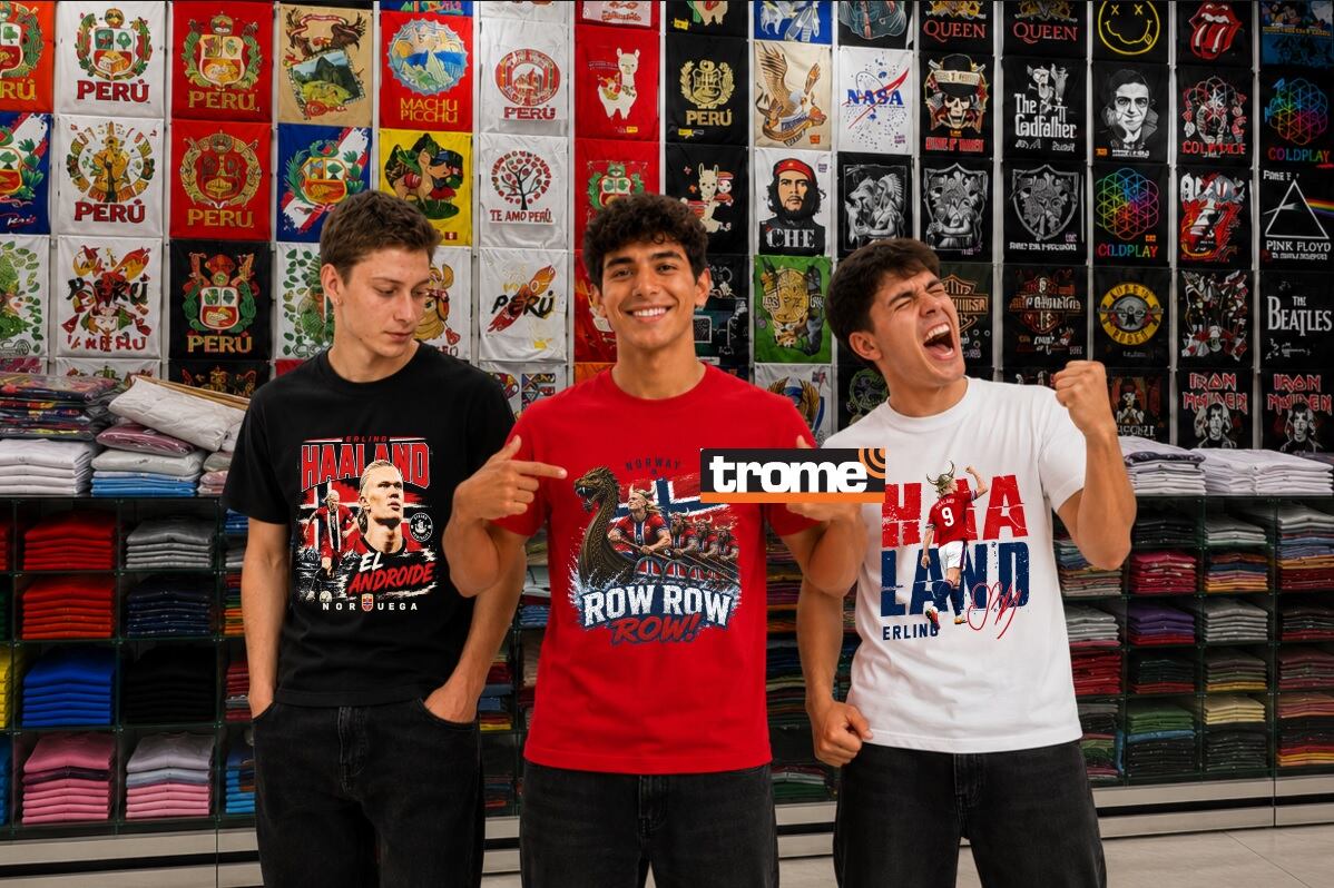 De todo por el Mundial. Venden polos y ropa interior de Haaland, Vouzinha, Messi y Ronaldo. (Entrevista y foto composición: Isabel Medina / Trome).
