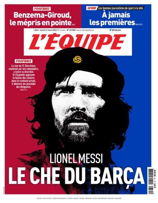 La portada del diario francés con Lionel Messi y la figura del 'Che' Guevara. (Foto: L'Equipe)