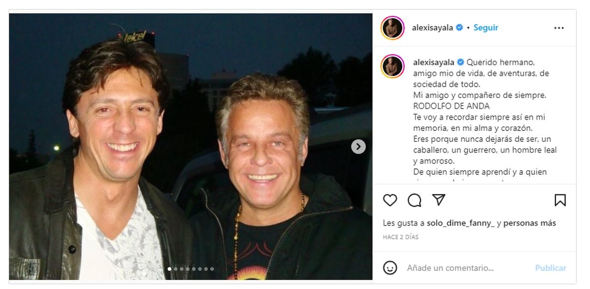 La publicación de Ayala anunciando la muerte de su amigo (Foto: Alexis Ayala / Instagram)