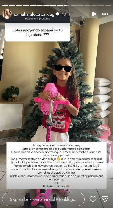 Samahara Lobatón prioriza a su hija y expresa respaldo a Youna tras anuncio de enfermedad. (Foto: Captura de Instagram/@samaharalobatonklug)