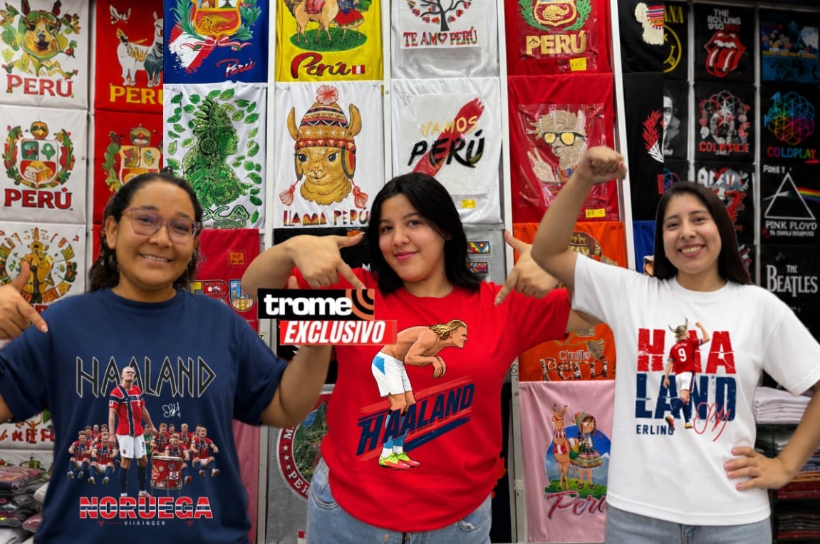 De todo por el Mundial. Venden polos y ropa interior de Haaland, Vouzinha, Messi y Ronaldo. (Entrevista y foto composición: Isabel Medina / Trome).