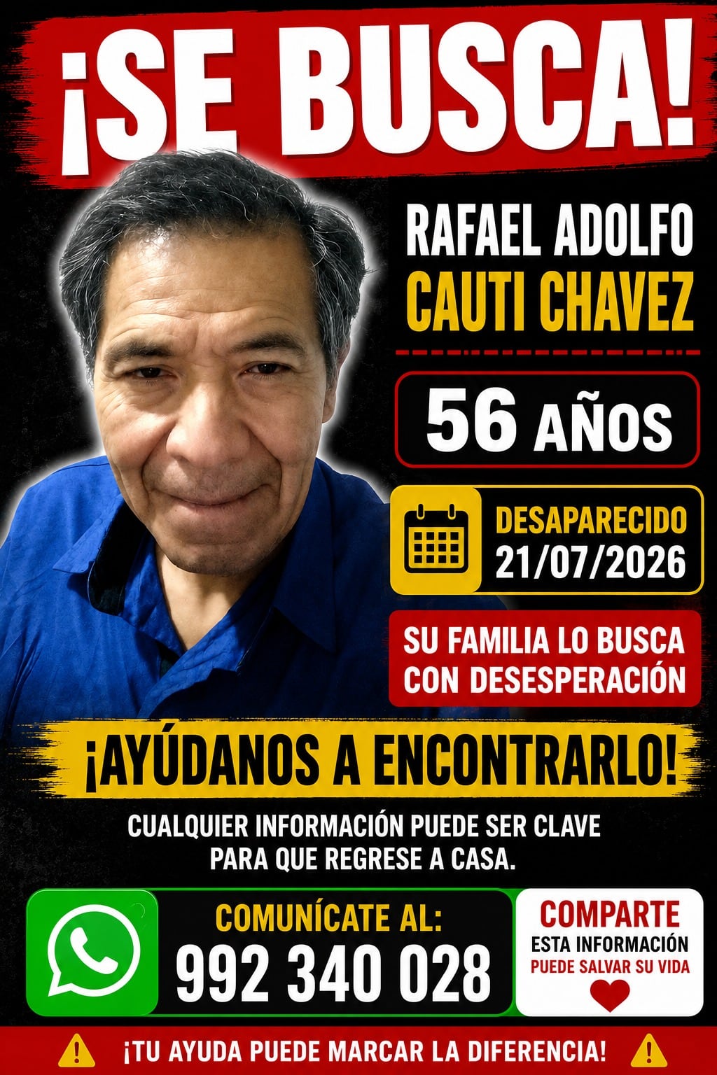 Familiares y allegados piden ayuda de todos para ubicarlo.