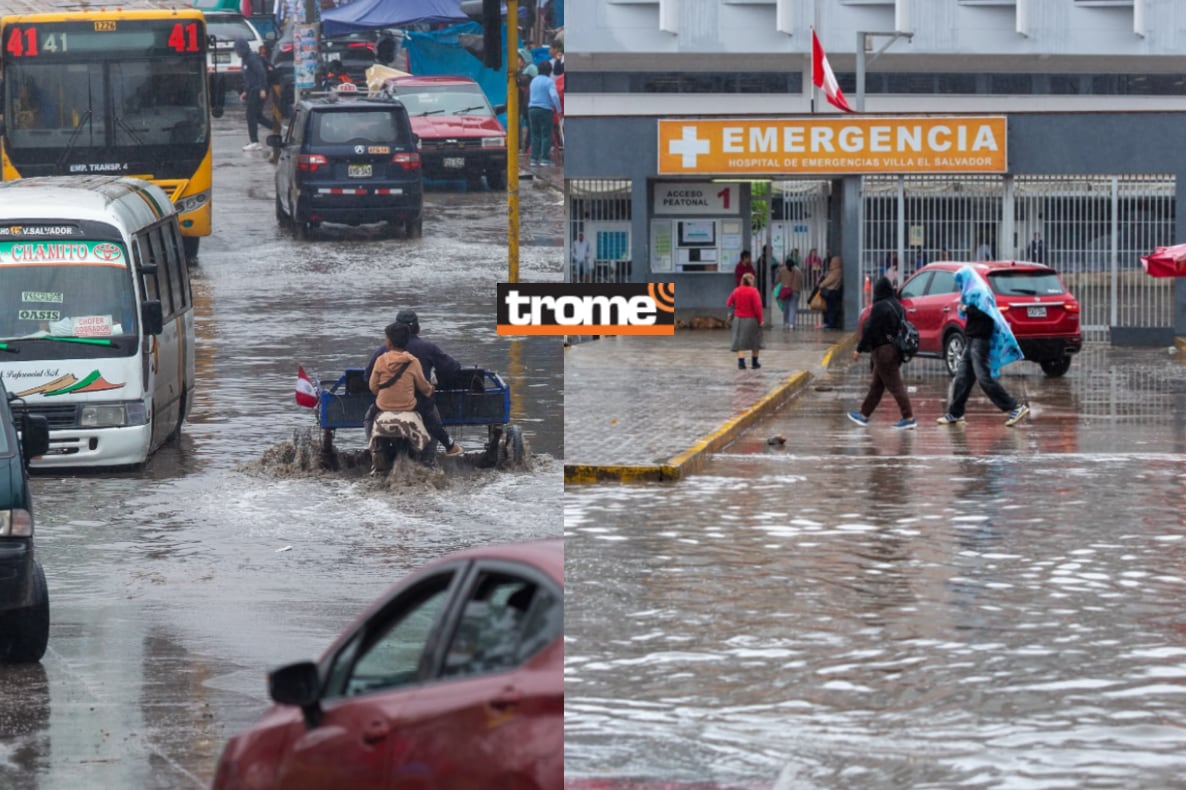 La llovizna que duró varias horas causó mayor afectación en vías y hogares de Villa El Salvador y Villa María del Triunfo. (Foto: Fernando Sangama / Compos: Isabel Medina / Trome).