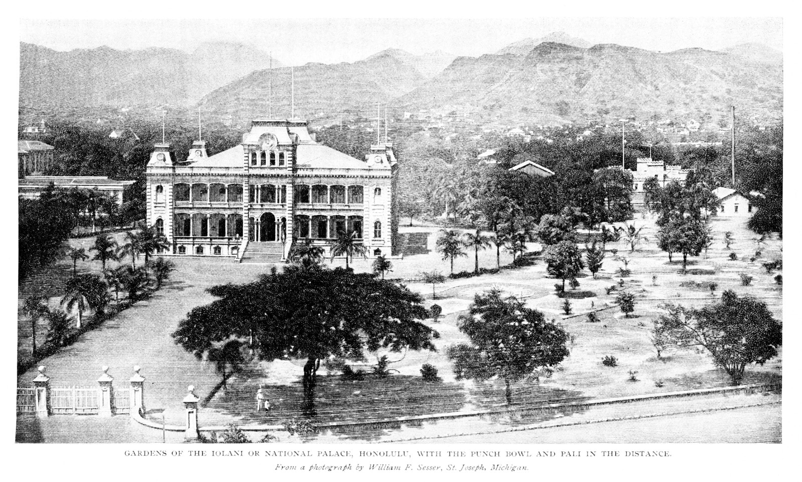 Palacio Iolani en 1895, Honolulu (Oahu), Hawái.