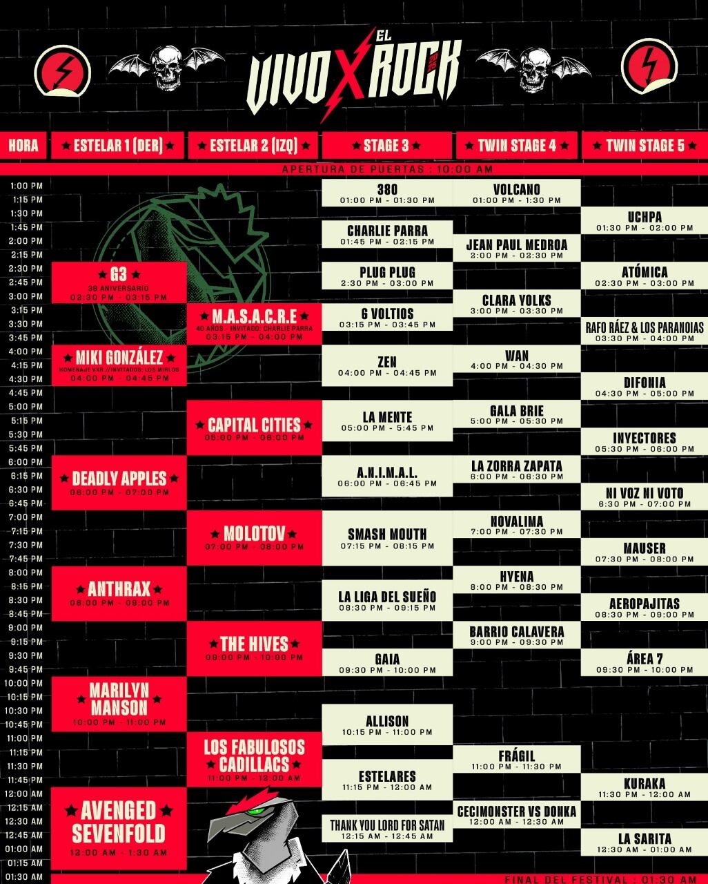Horarios del Vivo por el Rock