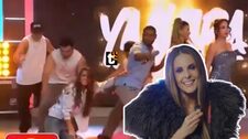Rebeca Escribens trató de hacer unos pasos de baile en el set de ‘América hoy’ y terminó de rodillas