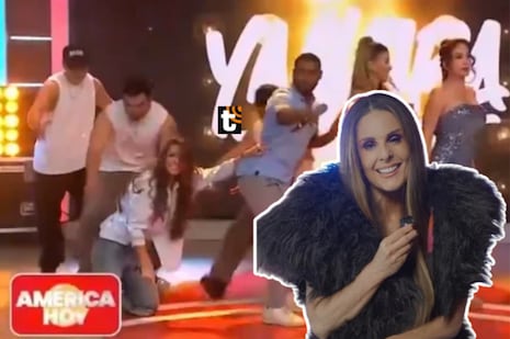 Rebeca Escribens trató de hacer unos pasos de baile en el set de ‘América hoy’ y terminó de rodillas