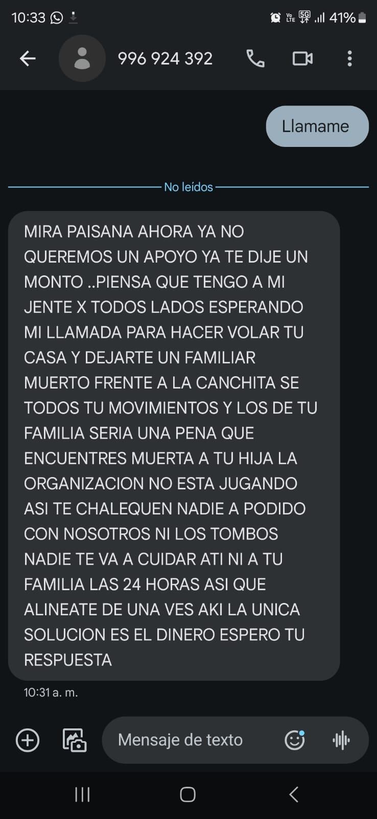 Mensajes extorsivos a Giuliana Rengifo