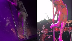 Leslie Shaw realiza atrevido baile del tubo en concierto de reguetón | VIDEO