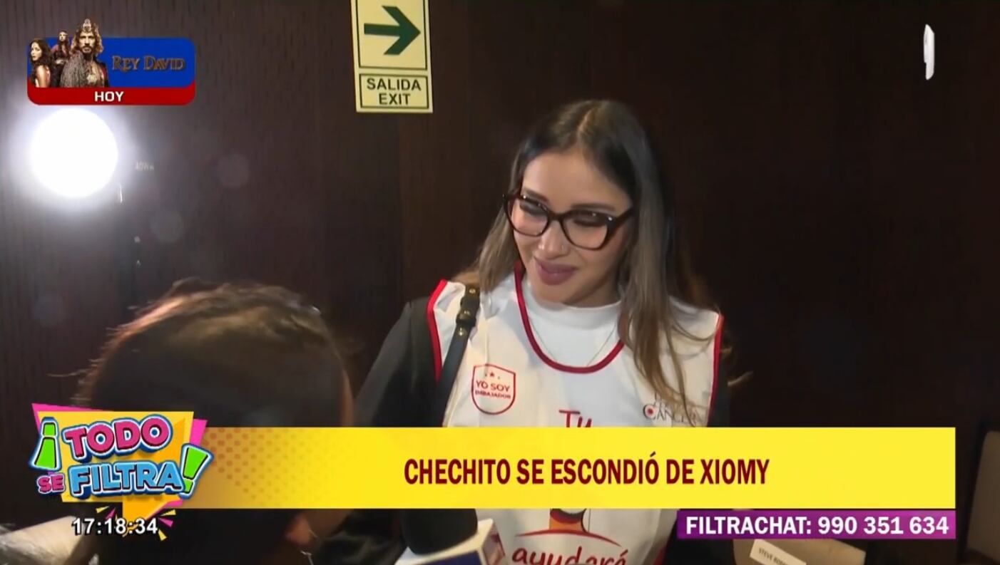 Xiomy Kanashiro pide respeto a reportera y no responde sobre Chechito.