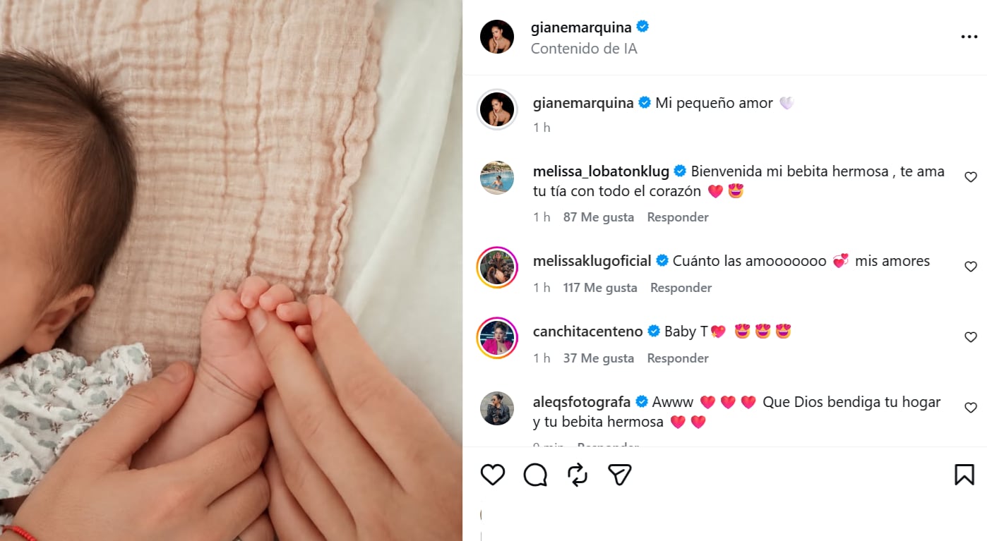 Gianella Marquina, hija de Melissa Klug, dio a luz.