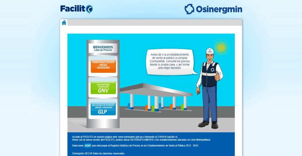 El Osinergmin administra el aplicativo Facilito, en donde puede encontrar los establecimientos con los precios más baratos (Imagen: Osinergmin)