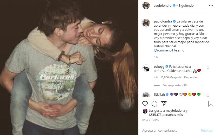 Paulo Londra anunció que se convertirá en padre. (Foto: Instagram)