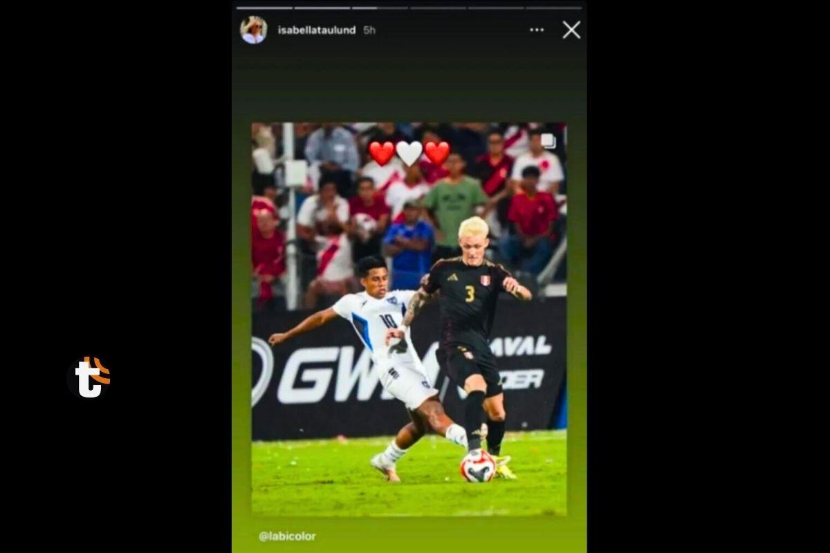 Isabella Taulund compartió esta imagen de su novio con la casaquilla alterna de la selección peruana (@isabellataulud)