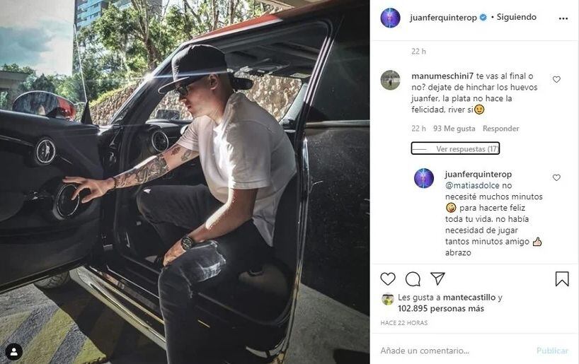 Juan Fernando Quintero en Instagram