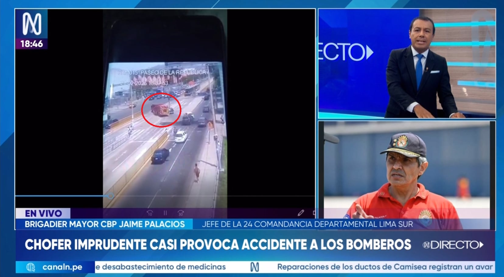 Cámara de seguridad captó cómo camión de bomberos evitó una tragedia en la vía del Metropolitano por imprudente taxista.