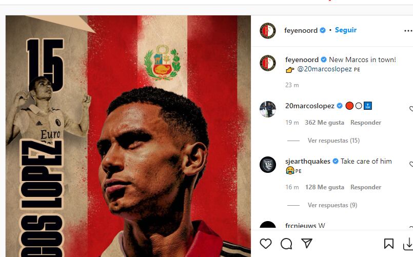 Marcos López fue anunciado como nuevo jugador del Feyenoord de Holanda.