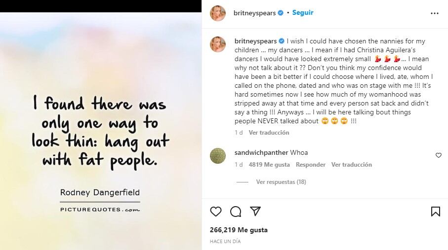 Este fue el polémico post de Britney Spears (Foto: Britney Spears/Instagram)