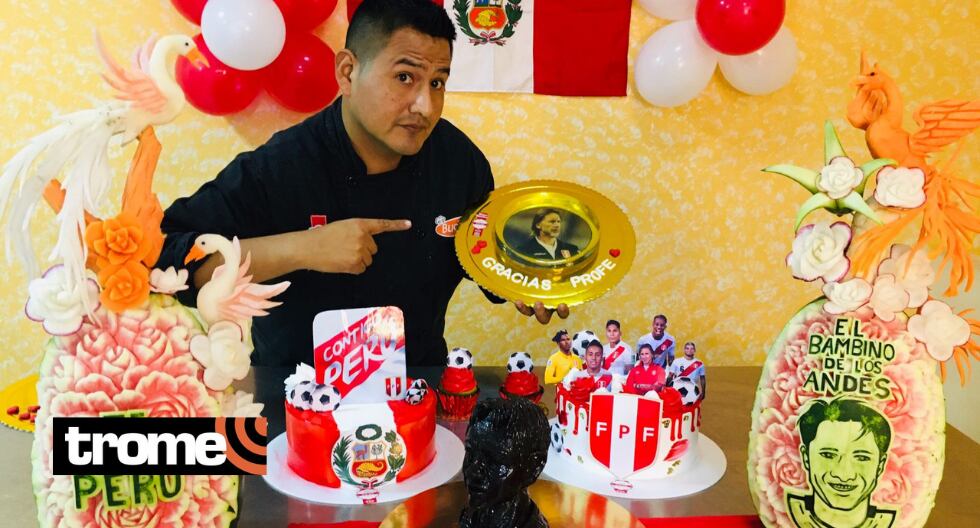 Talento esculpió cara de goleador peruano y además, elaboró, gelatinas y tortas con temática de la selección nacional