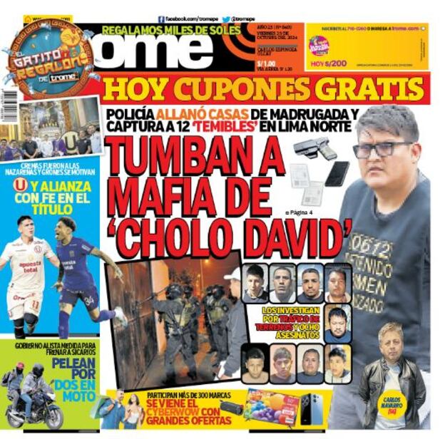 Portada impresa de Trome del viernes 25 de octubre de 2024