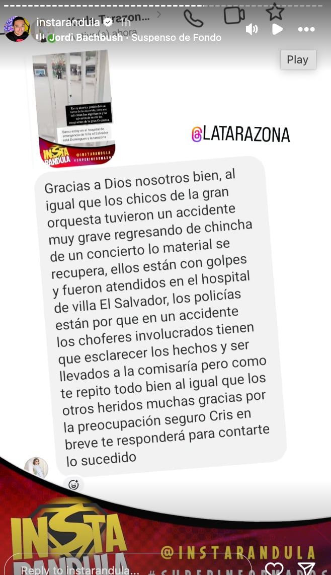 Karla Tarazona confirma accidente