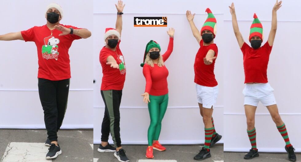 Profesores de baile, con look navideño de 'Papá Noel fitness', motivan a realizar ejercicios hasta al ritmo de 'Burrito Sabanero' y otros villancicos. (Trome)