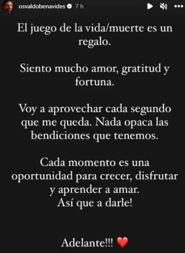 Publicación de Osvaldo Benavides. (Foto: Instagram)