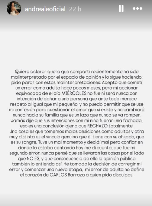 Andrea Muñoz se disculpa con 'Tomate' Barraza tras mostrar cariñosos mensajes entre ellos.