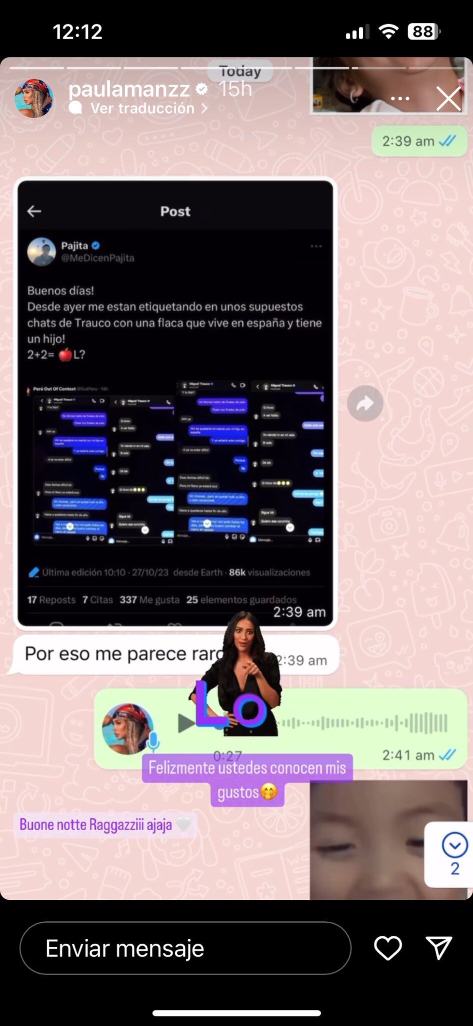 Paula Manzanal responde a supuesto romance con Miguel Trauco.