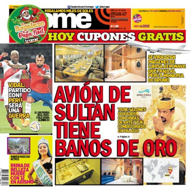 Portada impresa de Trome del miércoles 13 de noviembre de 2024