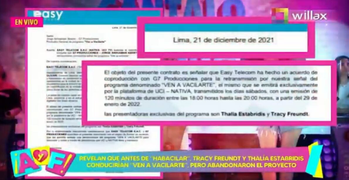 “Ven a vacilarte”, de Thalía Estabridis y Tracy Freundt, iba a estrenarse en enero. (Foto: Captura Willax TV).