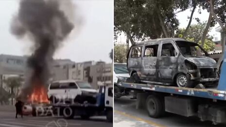 San Borja: Conductor incendia su miniván para evitar que la ATU la lleve al depósito