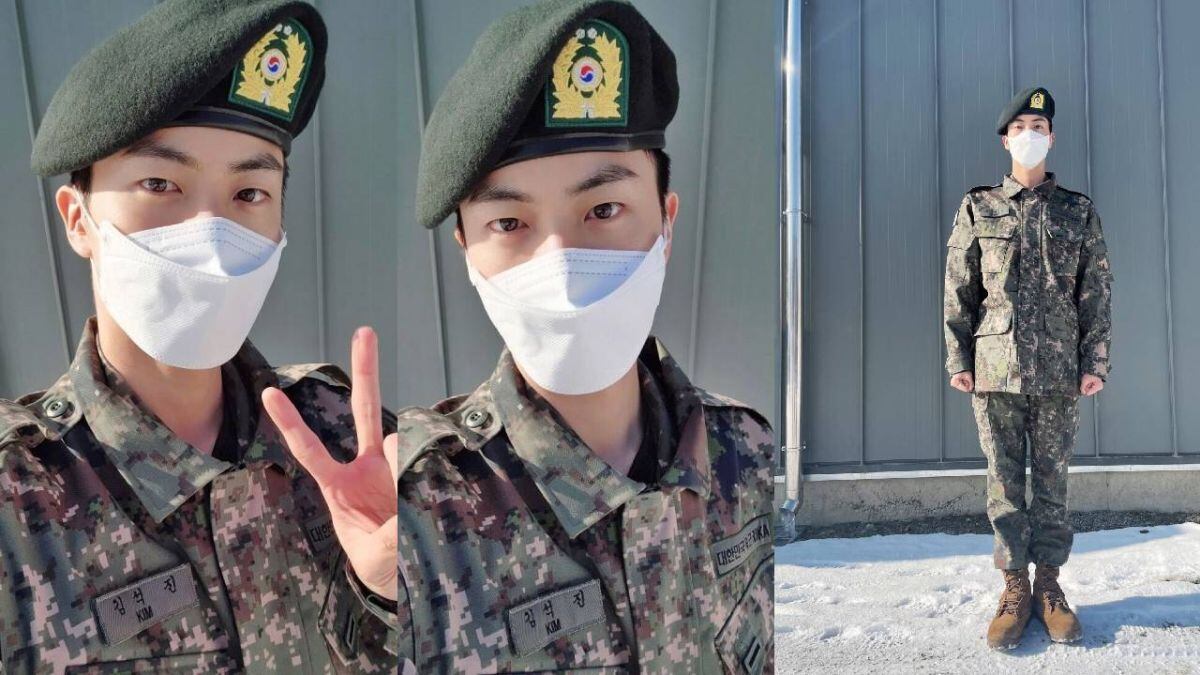 El rapero con su uniforme de militar (Foto: Jin / Weverse)
