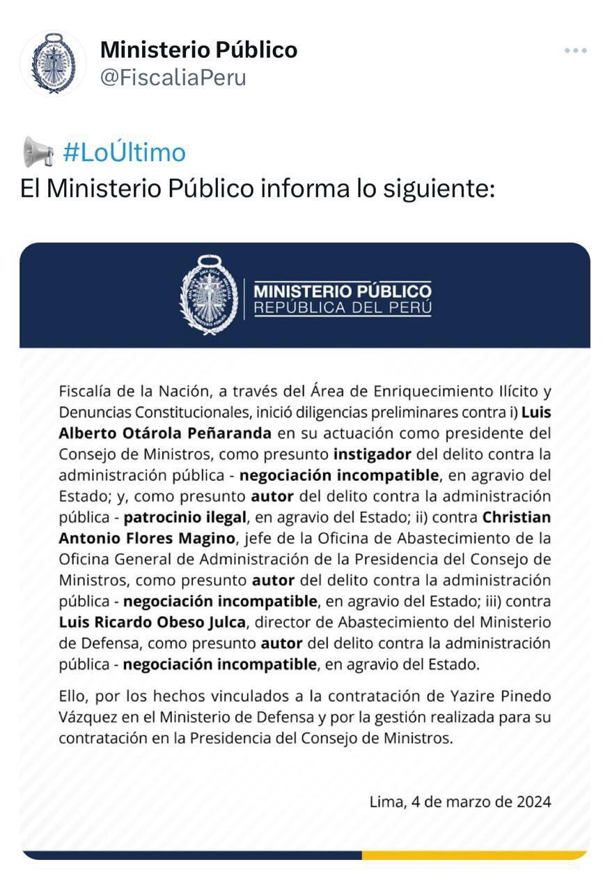 Ministerio Público inicia acciones contra Otárola. (Foto: Fiscalía9