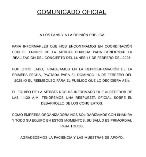 Comunicado de Masterlive