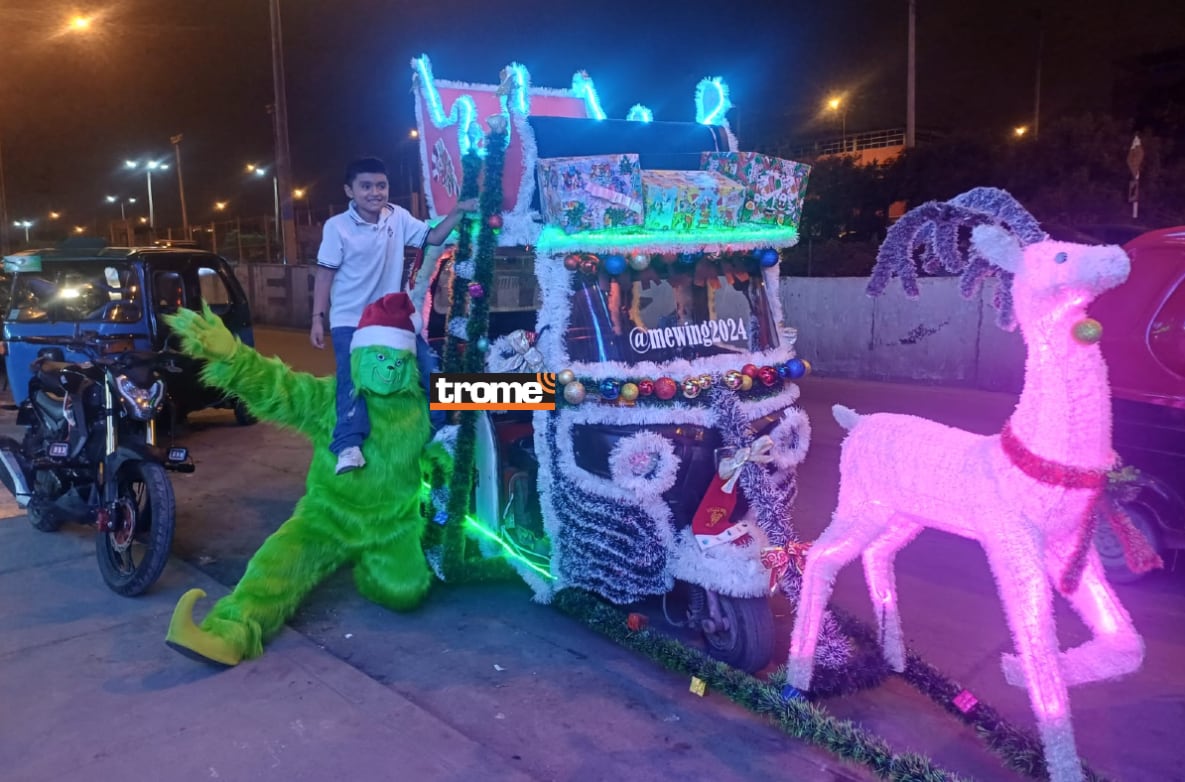 Mototaxi de estilo navideño. El 'Motonoel' y el Grinch de Villa comparten alegría en las calles y en TikTok. (Entrevista: Isabel Medina / Foto: Violeta Ayasta / Trome).