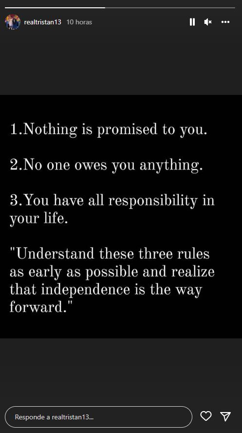 Esto escribió Tristan Thompson en una historia. (Foto: @tristanthompson / Instagram)
