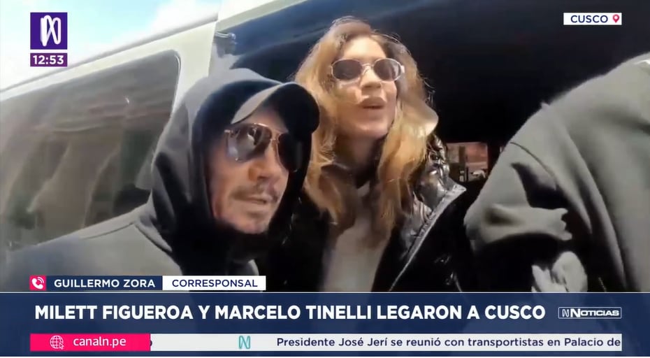 Milett Figueroa y Marcelo Tinelli llegan a Cusco donde grabaran el reality 'Los Tinelli'.