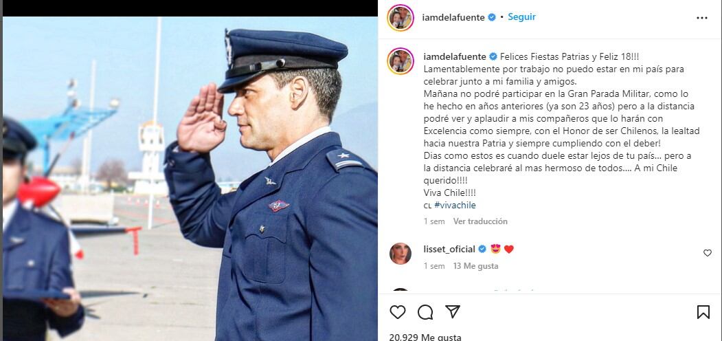 Así reaccionó el actor luego de confirmar su ausencia en la Parada Militar (Foto: Cristián de la Fuente / Instagram)