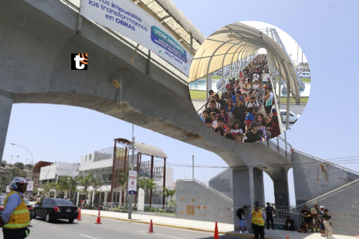 Puente peatonal en Chorrillos resultó con daños tras ser impactado por un tráiler que no tenía autorización para circular por esa zona del circuito de playas | Foto: Julio Reaño/@Photo.gec