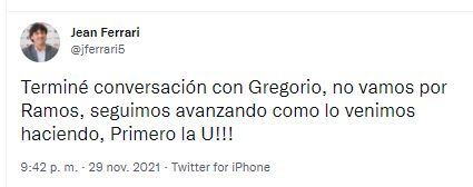 La publicación de Jean Ferrari sobre Christian Ramos.