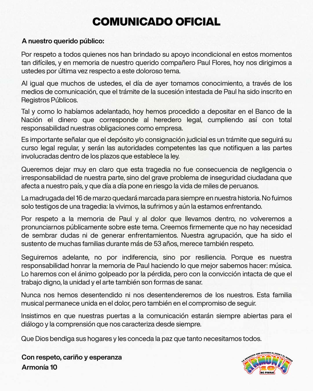 Comunicado de Armonía 10