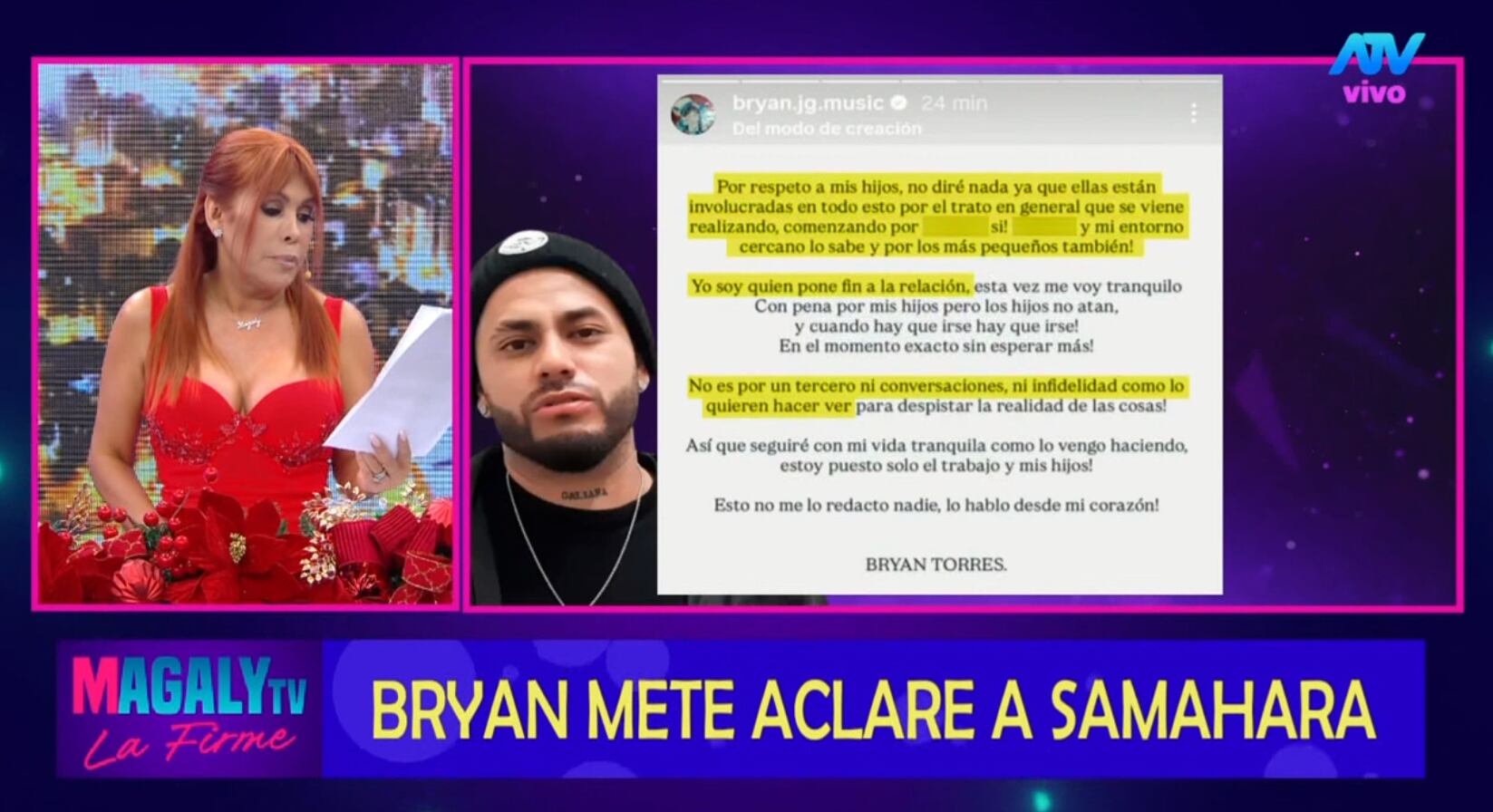 Magaly Medina dice desconocer el real motivo de la separación de Samahara Lobatón y Bryan Torres.