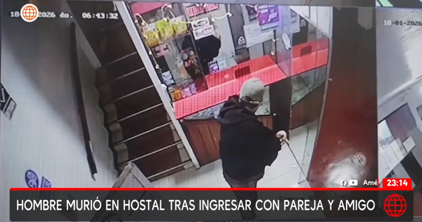 Cámara registró instantes en que el amigo se va del hostal, mientas pareja se quedó en el cuarto.