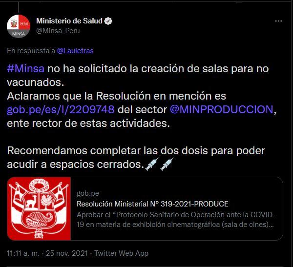 Respuesta del Ministerio de Salud