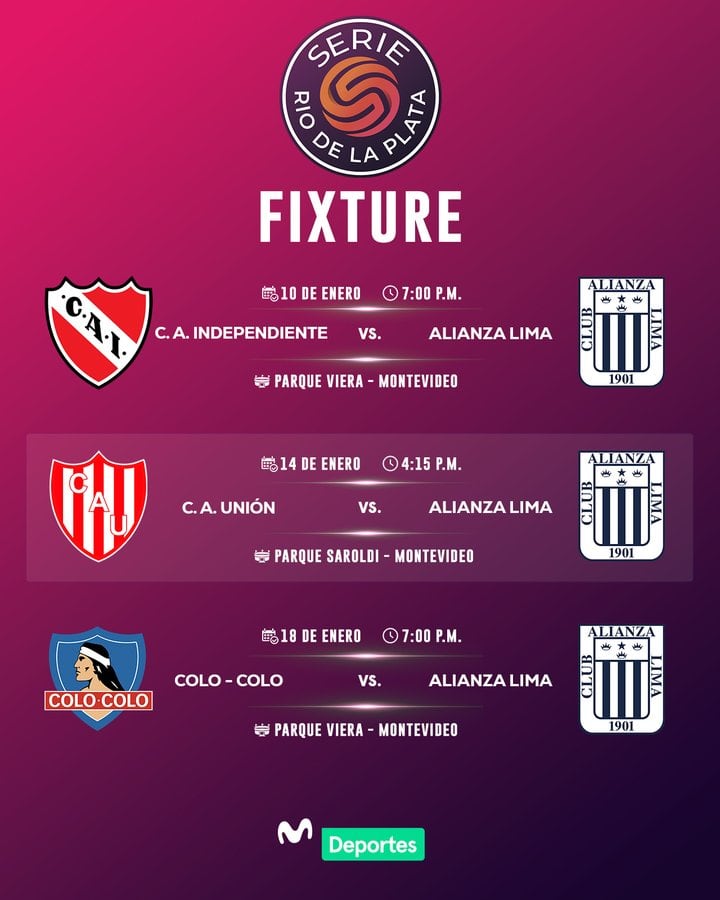Este es el fixture de Alianza Lima para torneo en Uruguay (Fuente: Movistar Deportes)